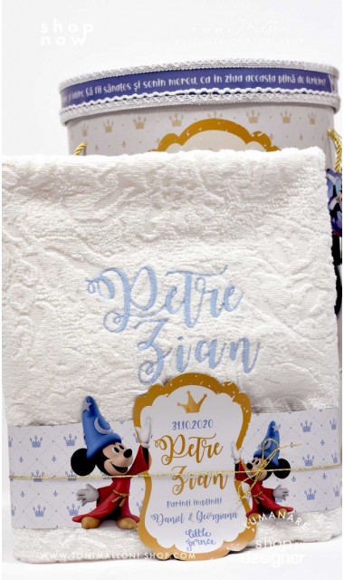 Trusou de botez Mickey Mouse personalizat grafic prin coasere cu imagini Disney Royal The King 2